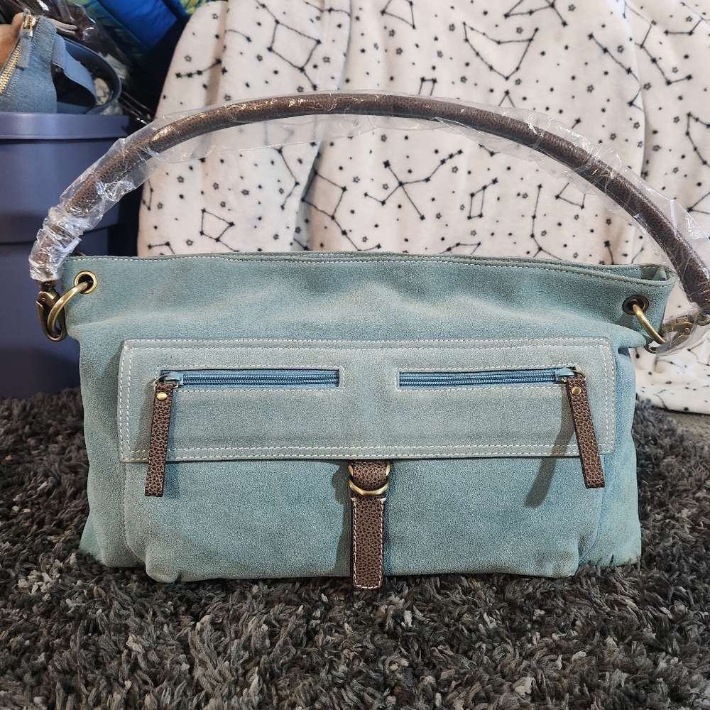 AEROSOLES Light Blue Suede Shoulder Bag